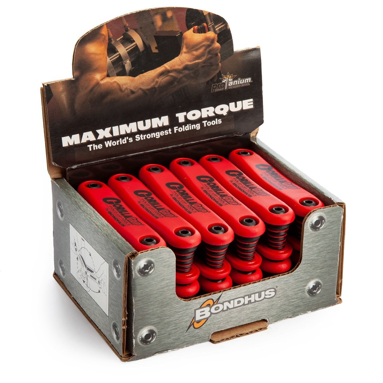 Bondhus 18491 Gorilla Grip сгъва се шестнадесетичен ключ за ключове 1,5 мм - 6 мм (кутия от 12) TS