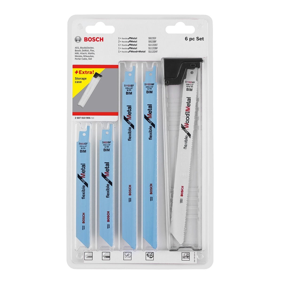 Bosch 2607010906 Recip Blade 6 части комплект за метал с калъф