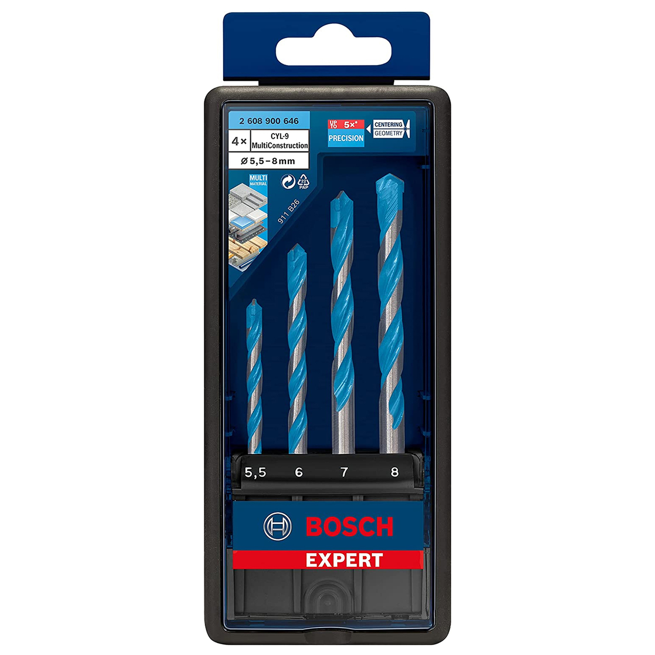 Bosch 2608900646 Expert CYL-9 Мултиконструкционен комплект Свредло 5,5 мм - 8 мм (пакет от 4)