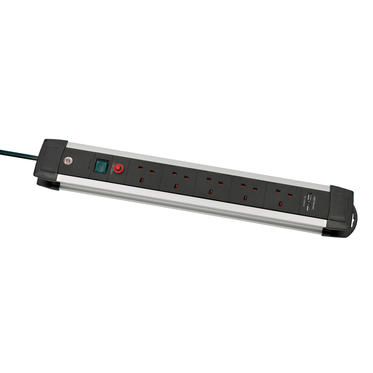 Brennenstuhl 1391003515 Premium-Alu-Line 5-посочен удължителен кабел с 2 x USB порта 3 м