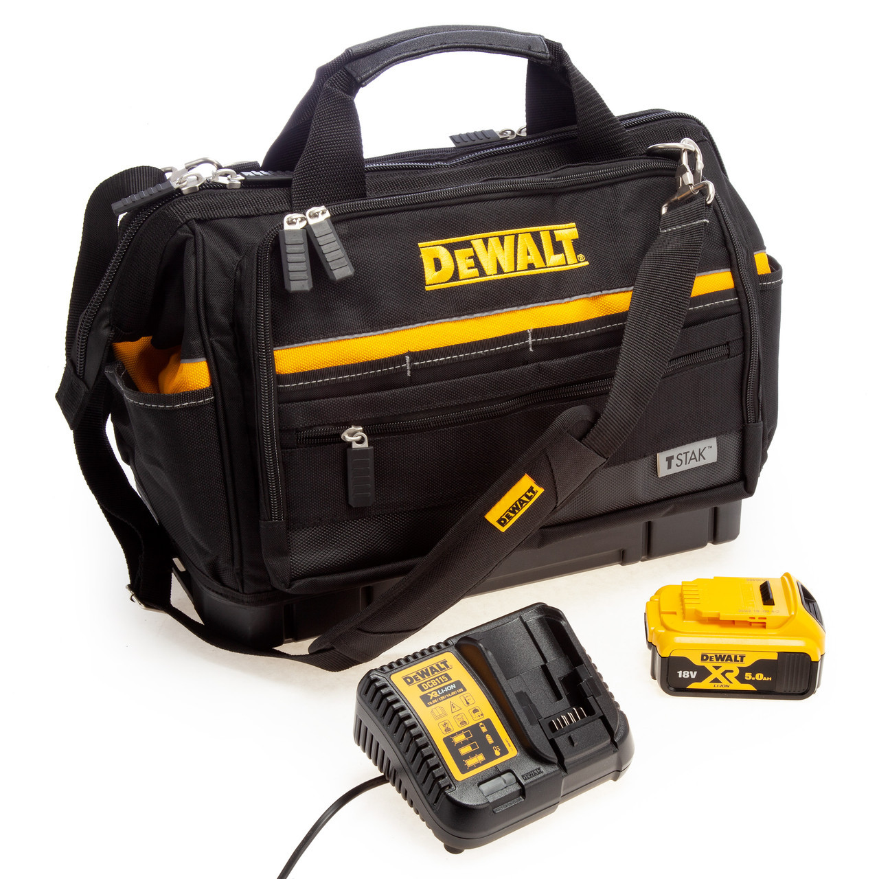 Dewalt 5.0Ah батерия, зарядно и чанта за инструменти