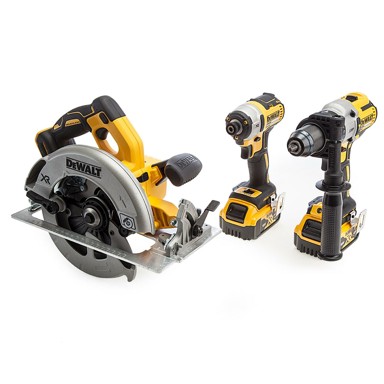 Dewalt 18V 3 парчета тежкотоварен безчетков комплект за циркуляр (2 x 5.0Ah батерии)
