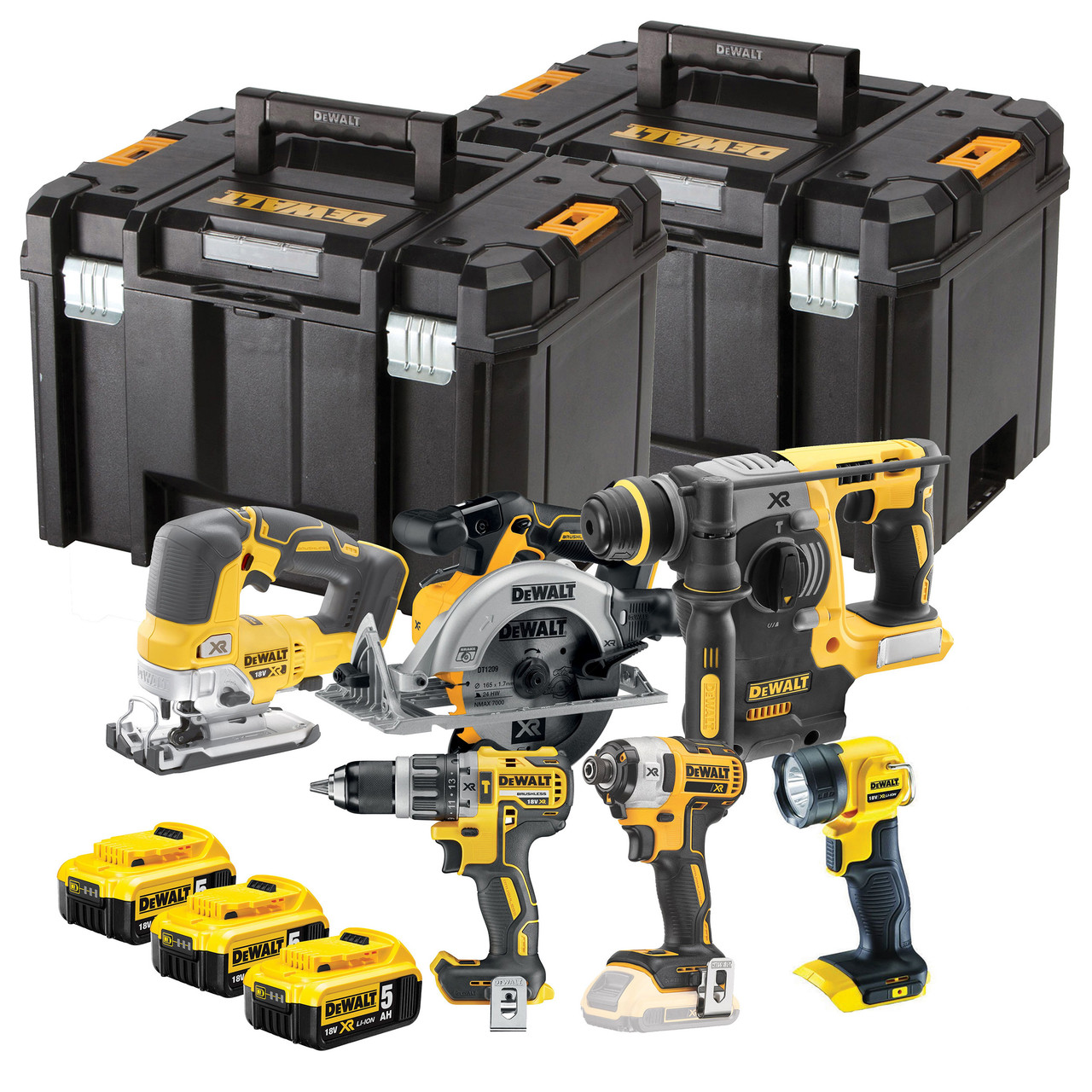 Dewalt 18V XR безчетков комплект от 6 части (3 x 5,0 Ah батерии) и 2 x TSTAK
