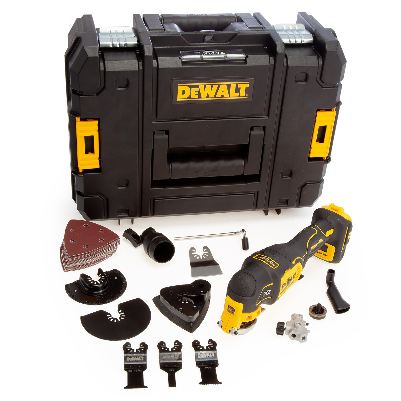Безчетков осцилиращ многофункционален инструмент Dewalt DCS356NT 18V XR с 35 аксесоара (само корпус)