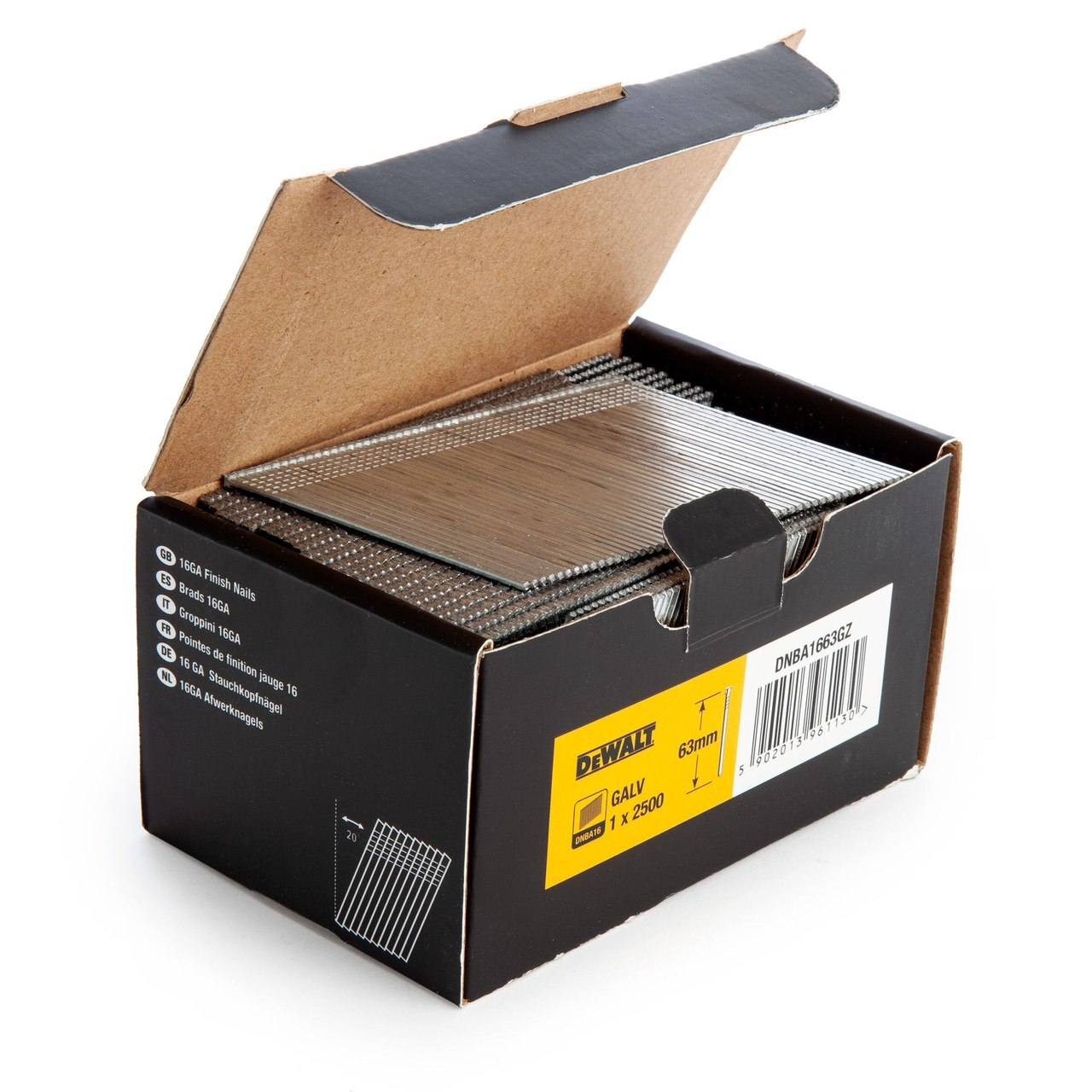 Dewalt DNBA1663GZ 16GA Brad Finish Nail 20 Deg поцинкована 63 мм (пакет от 2500)