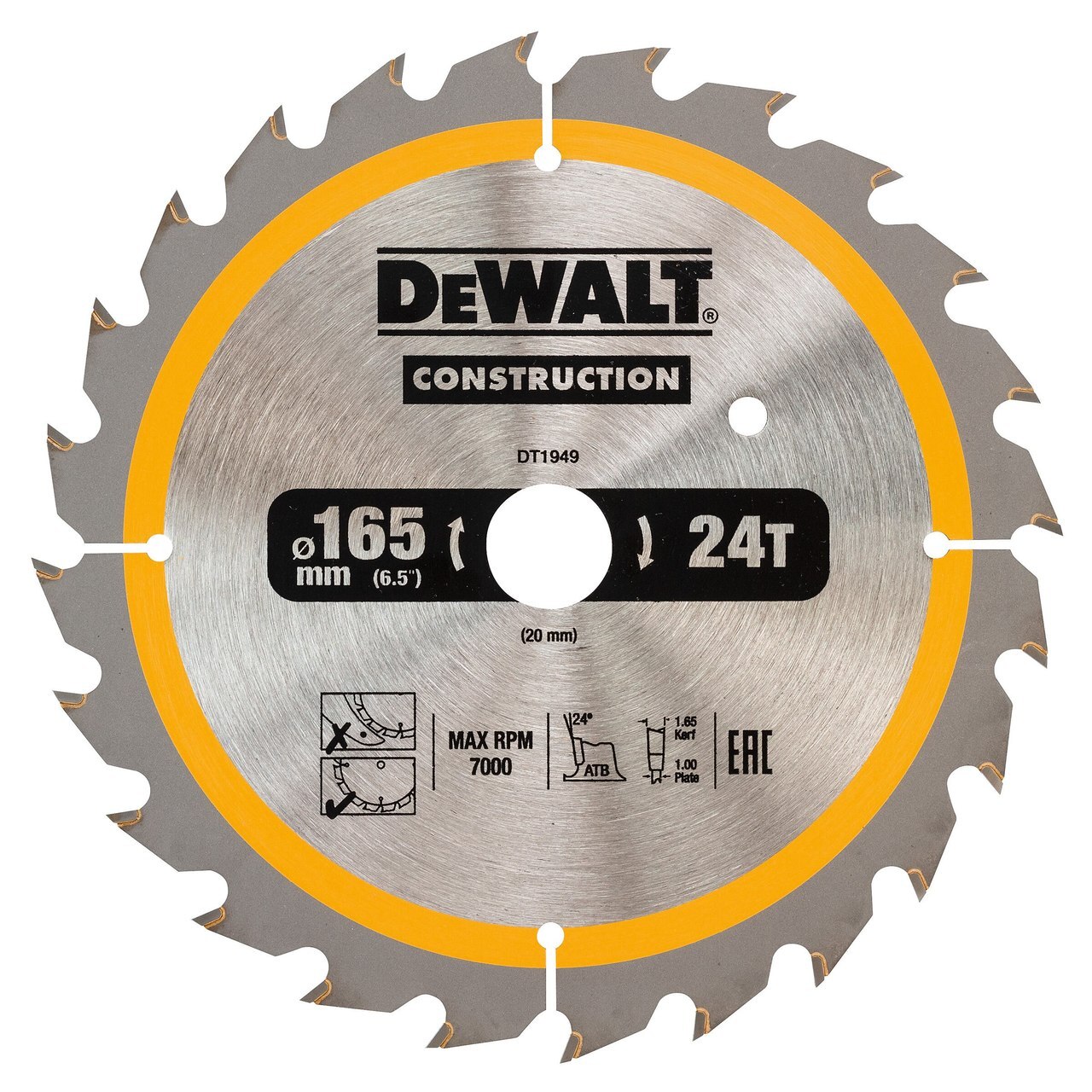 Dewalt DT1949 Строително циркулярно трионче 165mm x 20mm x 24T