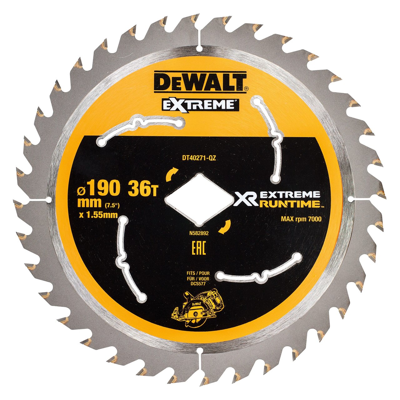 Dewalt DT40271 XR Flexvolt екстремно време за работа с циркулярно трионче 190 mm x 36T