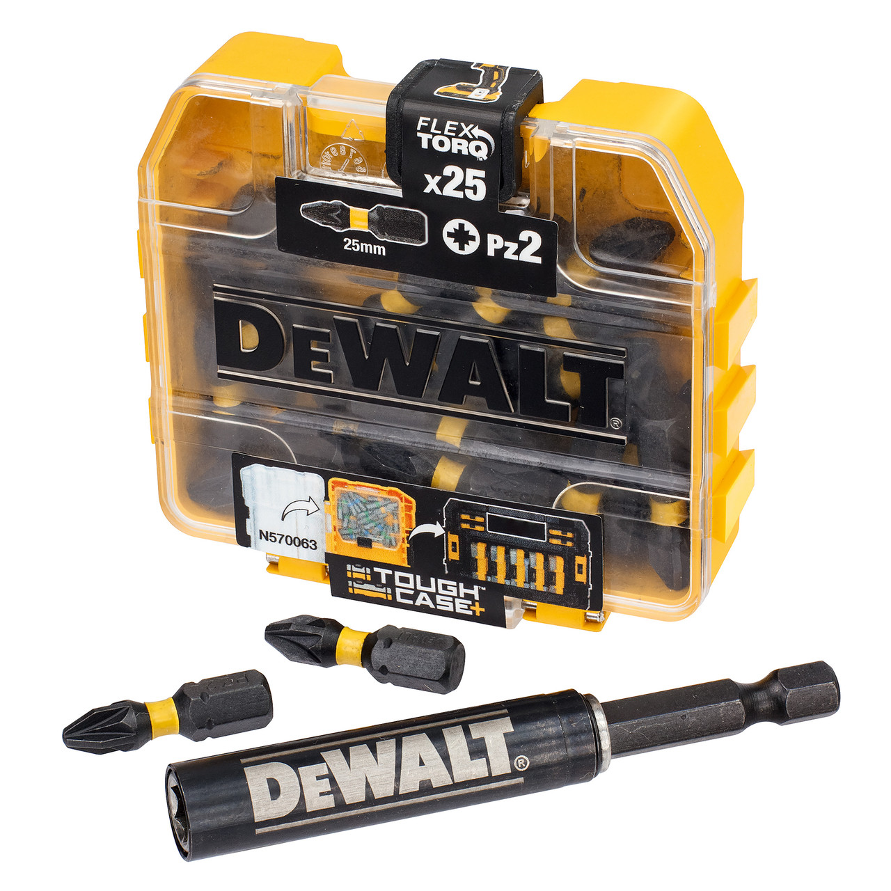 Накрайници за отвертка Dewalt DT70564T Extreme FLEXTORQ PZ2 25 мм + водач за задвижване (опаковка от 25)