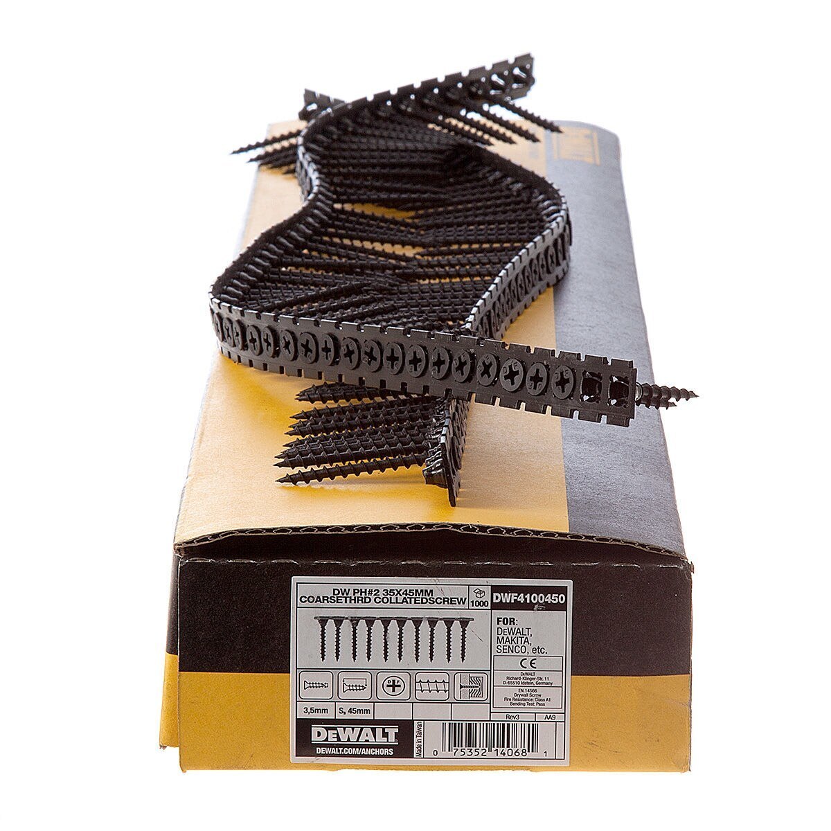 Dewalt DWF4100450 Винтове за гипсокартон с пластмасово съчетание Груба резба 45 мм x 3,5 мм (1000 в кутия)