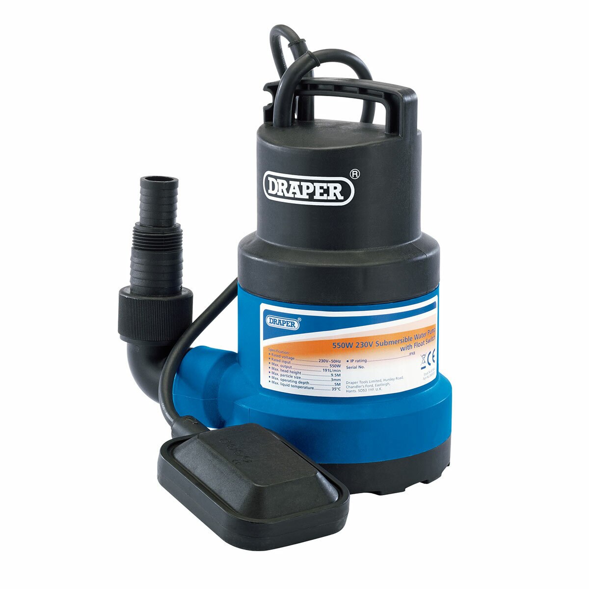 Потопяема водна помпа Draper 191L / Min с поплавков превключвател (550W)