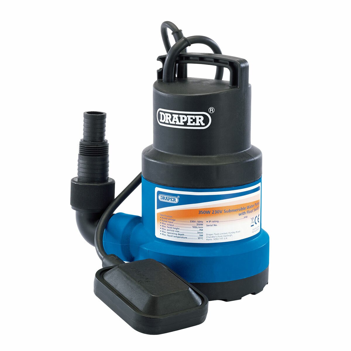 Потопяема водна помпа Draper 125L / Min с поплавков превключвател (350W)