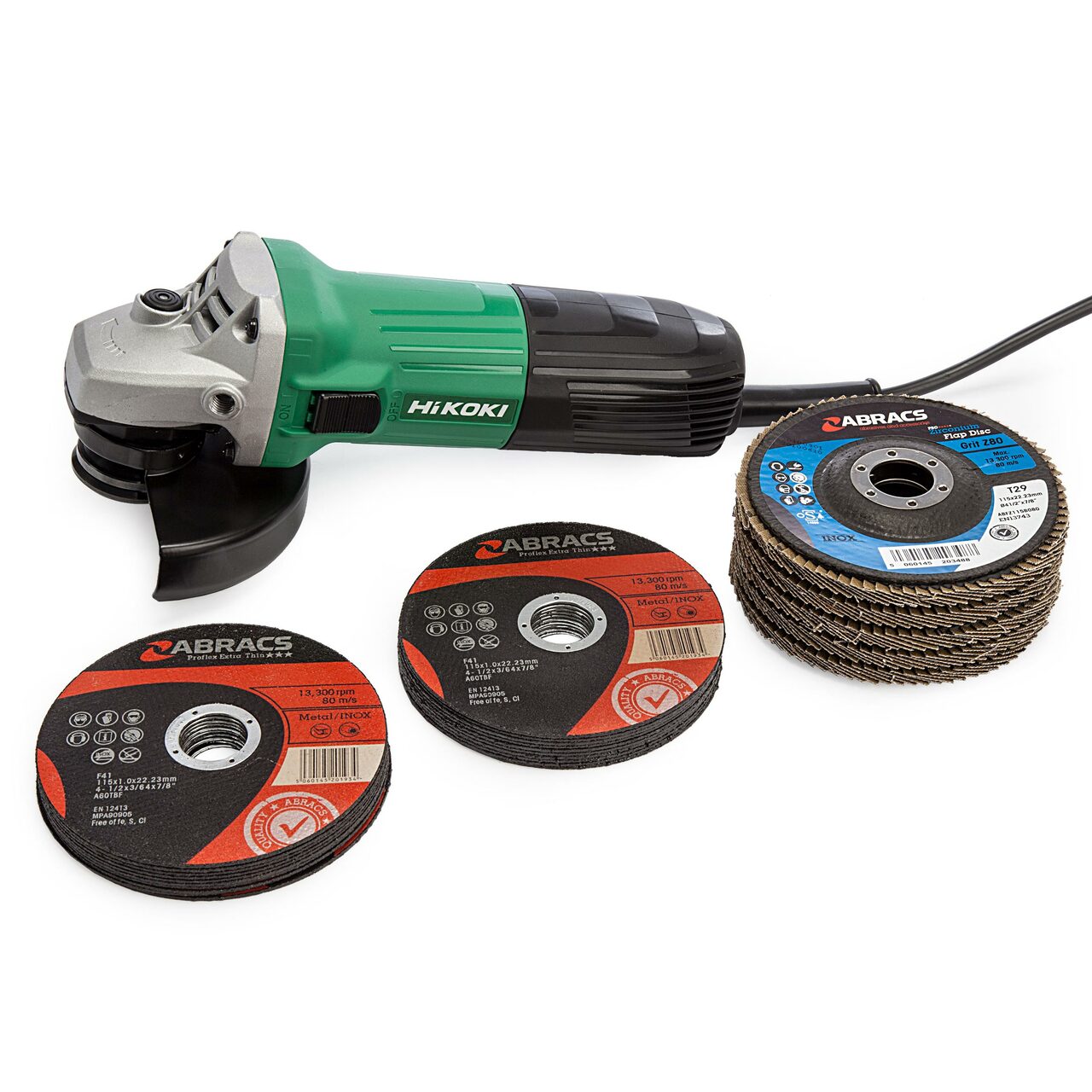 HiKOKI G12STX 4,5 инчови / сто и петнадесет мм кабел Ъглошлайф (240V) + 25 дискове