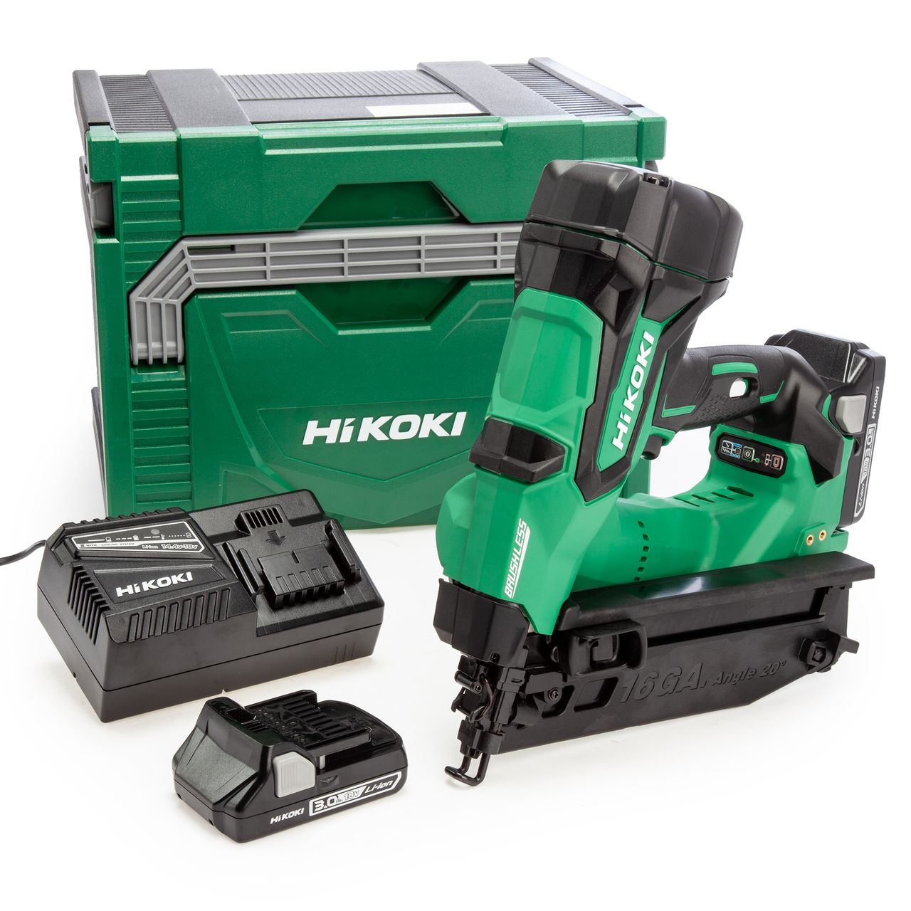 HiKOKI NT1865DMB/JXZ 18V Пистолет за пирони безчетков ъглов забивач (2 x 3.0Ah батерии)