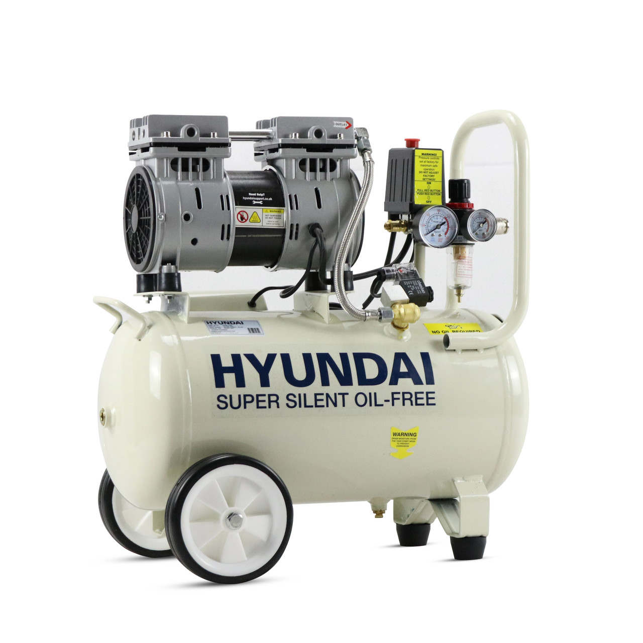 Hyundai HY7524 безмаслен въздушен компресор със заглушител 24L 5.2CFM/100psi