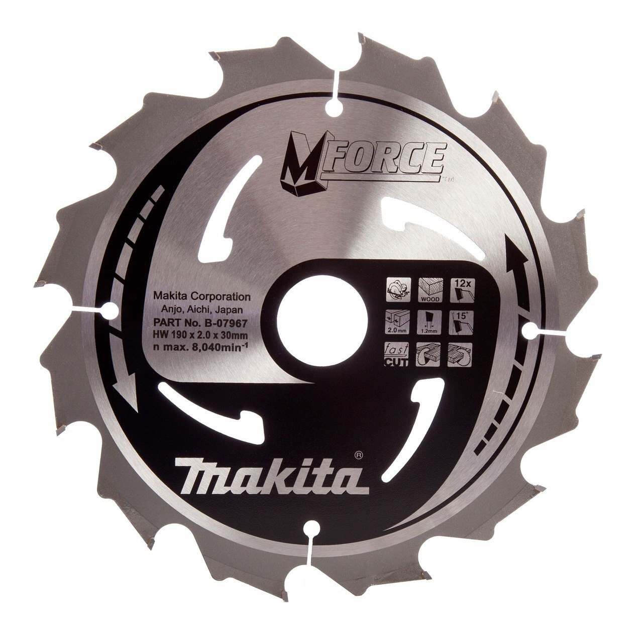 Makita B-07967 M Force циркулярно ножово нарязване за дърво 190mm x 30mm x 12T