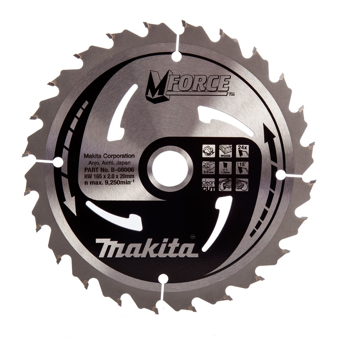 Makita B-08006 M Force циркулярно трионно рязане за дърво 165mm x 20mm x 24T