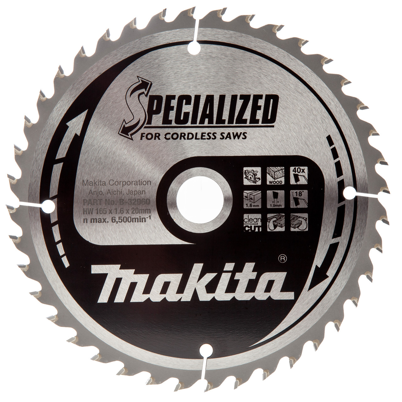 Makita B-32960 Специализиран циркуляр за акумулаторни триони 165mm x 20mm x 40T