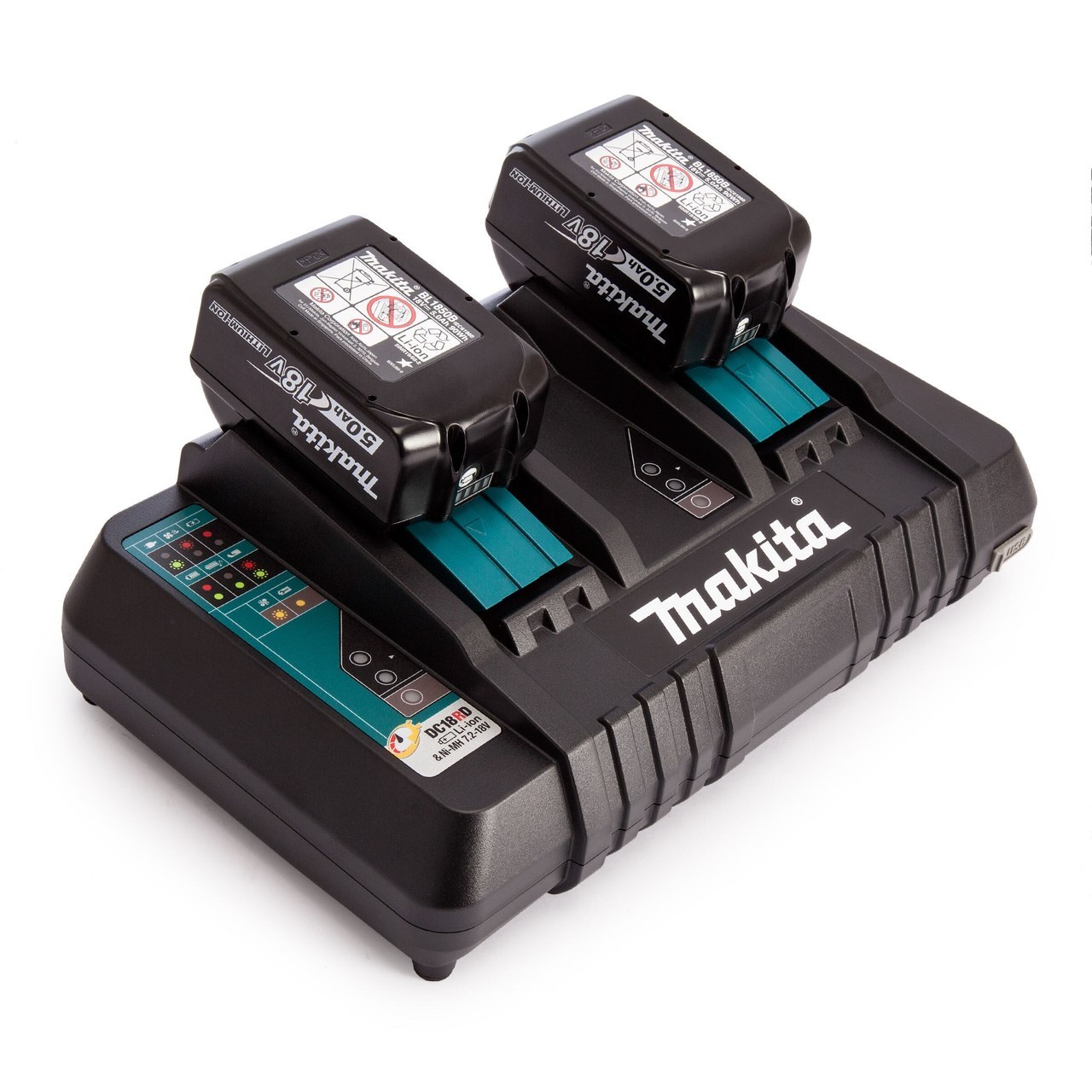 Makita DC18RD 18V Twin Charger + 2 x BL1850B 5.0Ah батерии