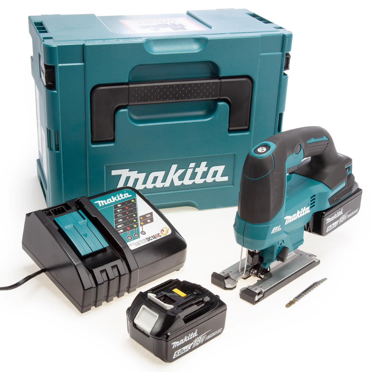 Makita DJV184RTJ 18V моторен трион безчетков орбитален прободен трион (2 x 5.0Ah батерии) в кутия MakPac