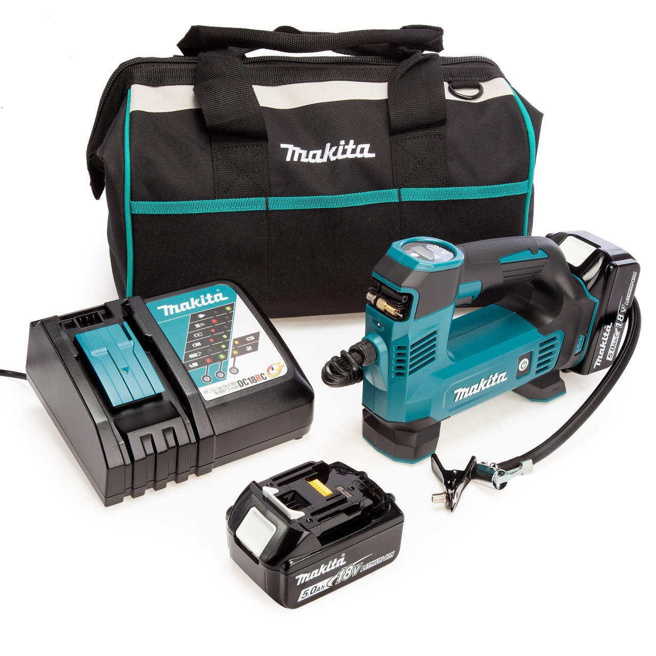 Makita DMP180 18V Торба за инструменти, чанта за инструменти, зарядно устройство (2 x 5.0Ah батерии)