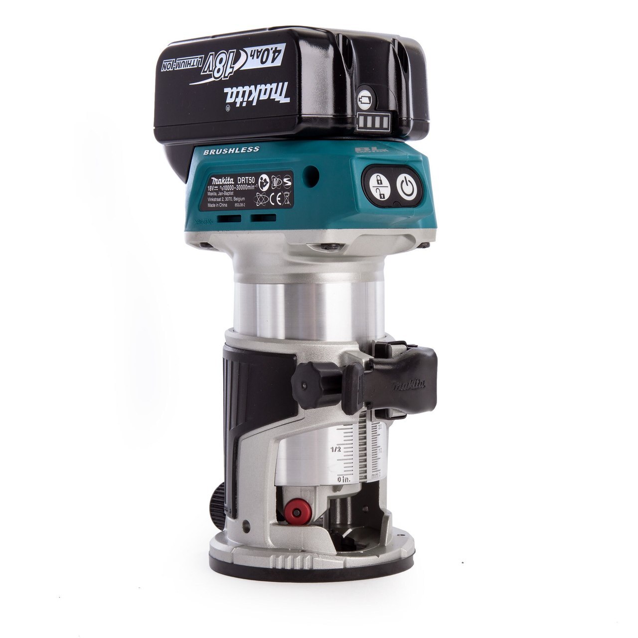 Makita DRT50RMJX2 18V Акумулаторен рутер / тример с 3 основи и 2 водача (2 x 4,0 Ah батерии)