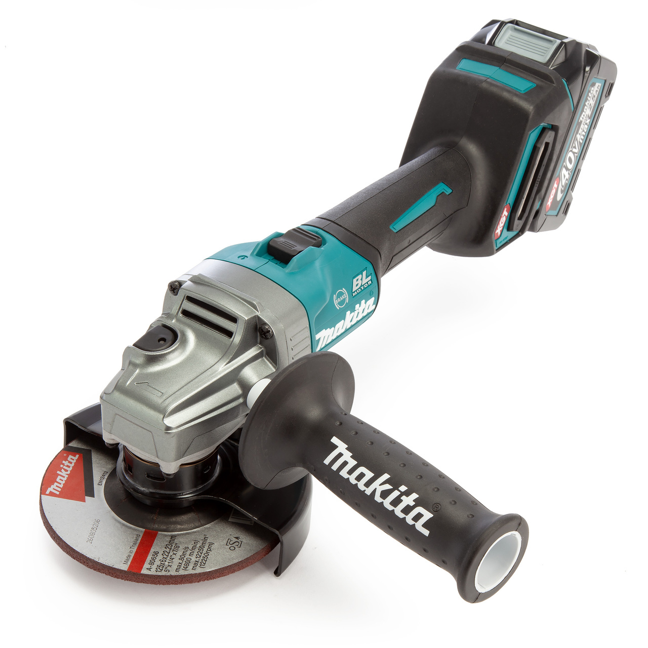 Makita GA005GD202 40Vmax XGT 5 инча / 125 мм Ъглошлайф в калъф MakPac (2 x 2.5Ah батерии)