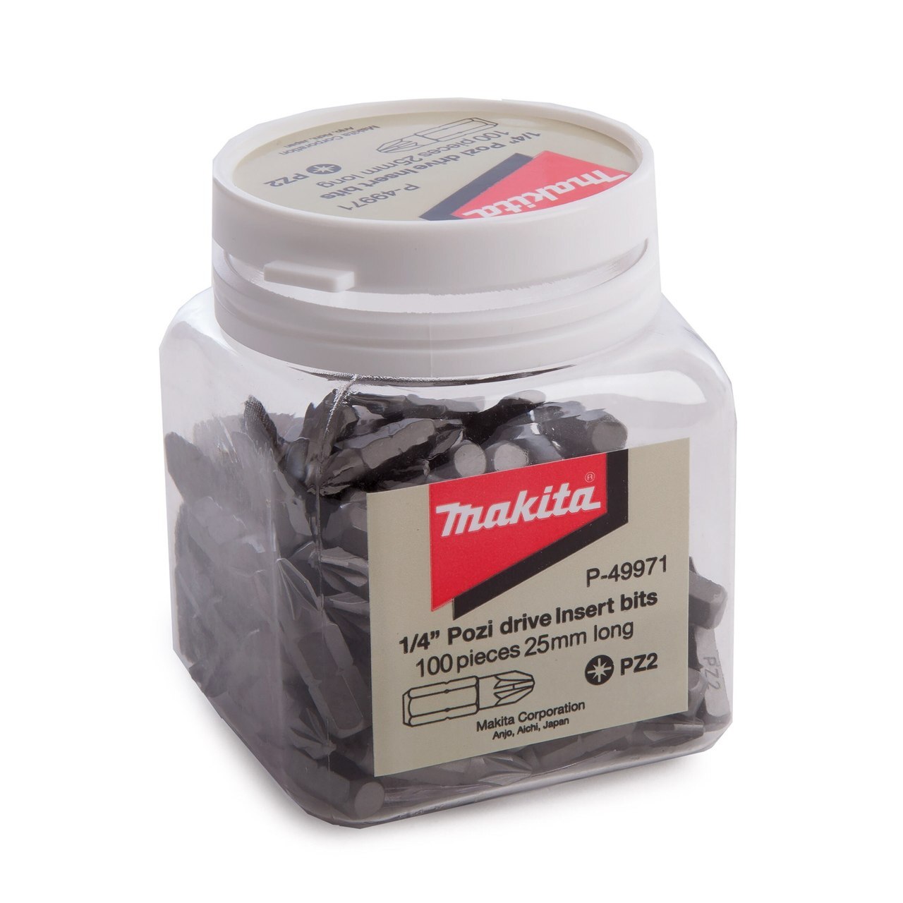 Makita P-49971 PZ2 Hex Вложки В Candy Tub двадесет и пет mm (Опаковка от 100)