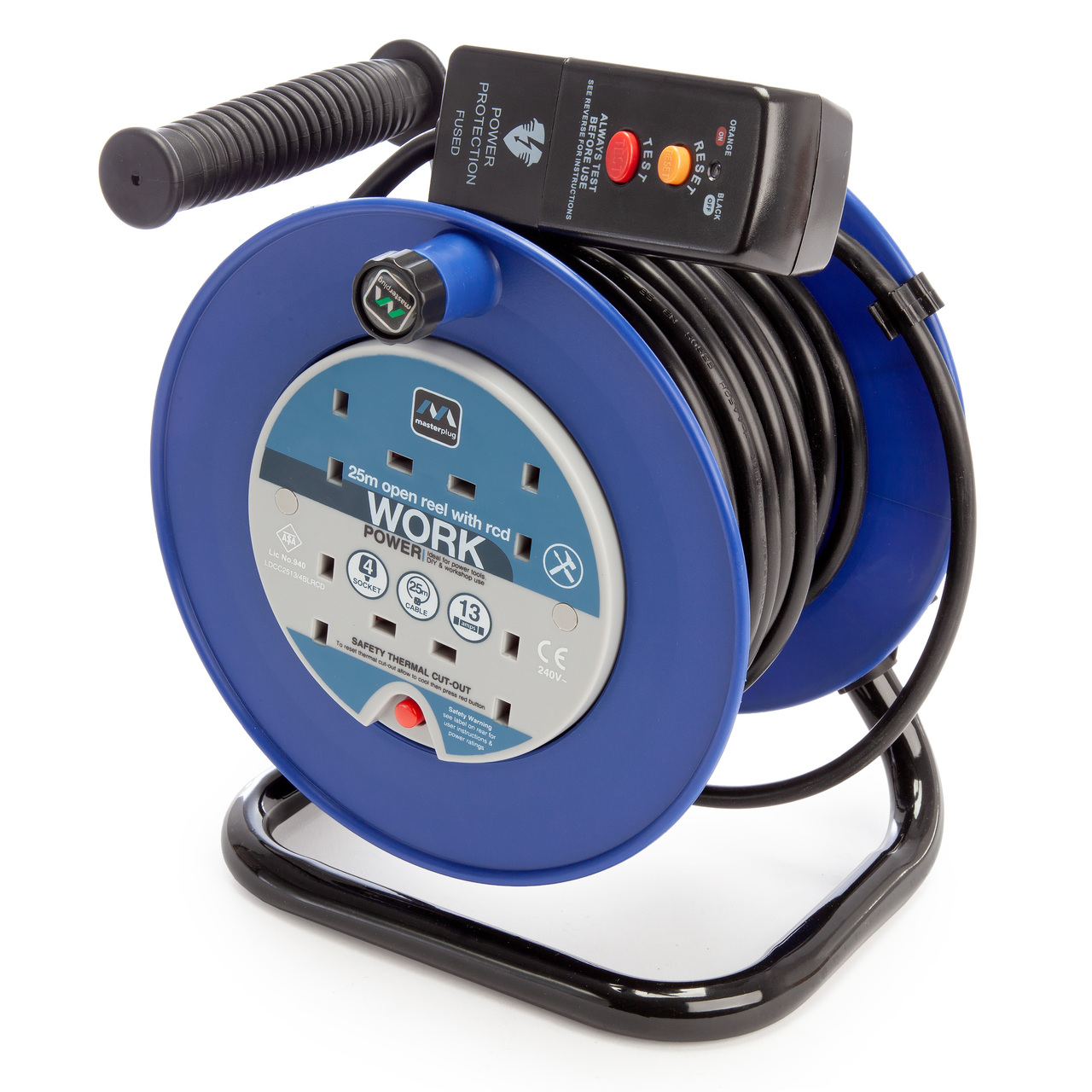 Masterplug LDCC2513-4BLRCD-MP 13A 4 Gang Open Reel Blue 25 метра 240V