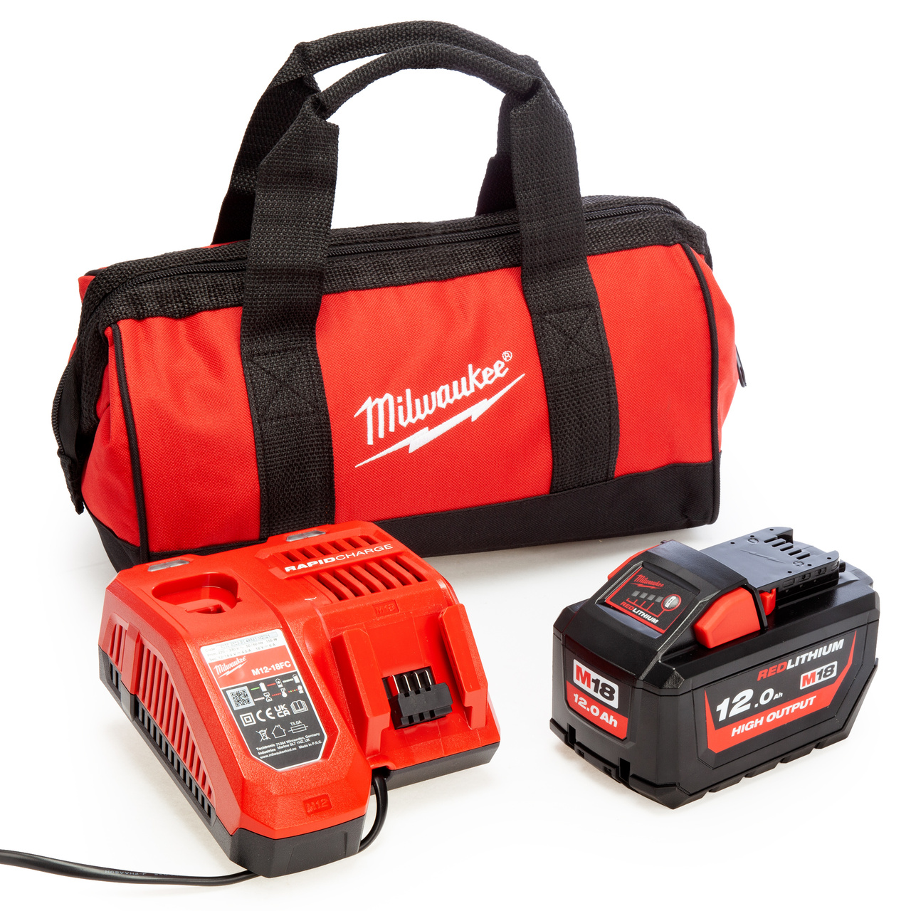 Комплект батерии Milwaukee 18V - Торба за инструменти с инструменти, зарядно устройство (1 x 12.0Ah батерия)
