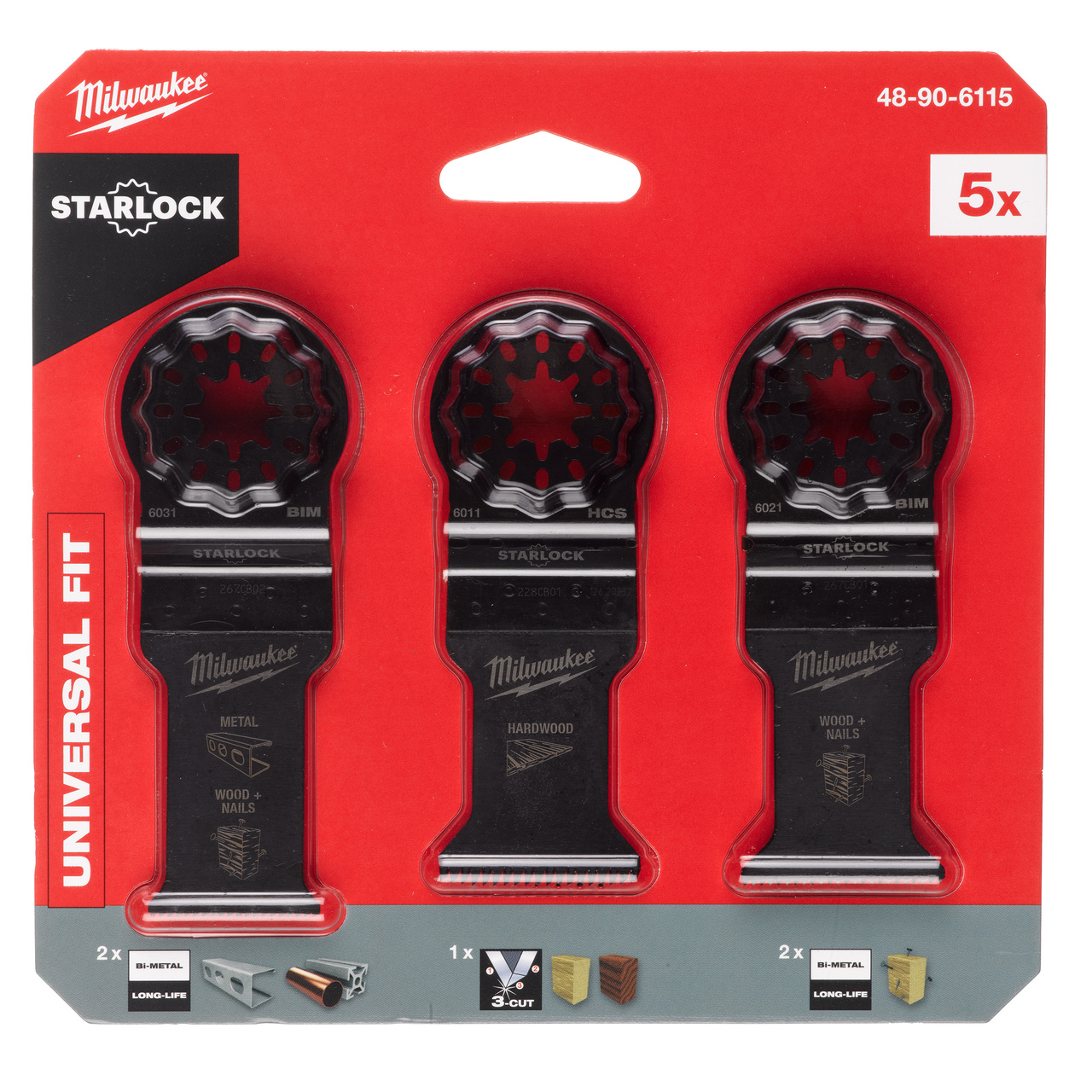 Milwaukee 48906115 Starlock Универсален комплект ножове с много инструменти за метал, дърво+пирони (3 броя)