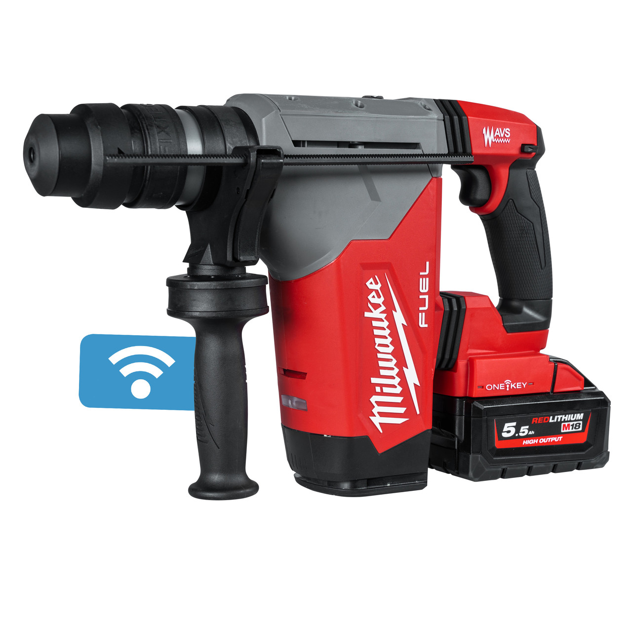 Milwaukee M18 ONEFHPX-552X FUEL 4-Mode SDS Plus Hammer One-Key & Fixtec патронник (2 x 5,5 Ah батерии)