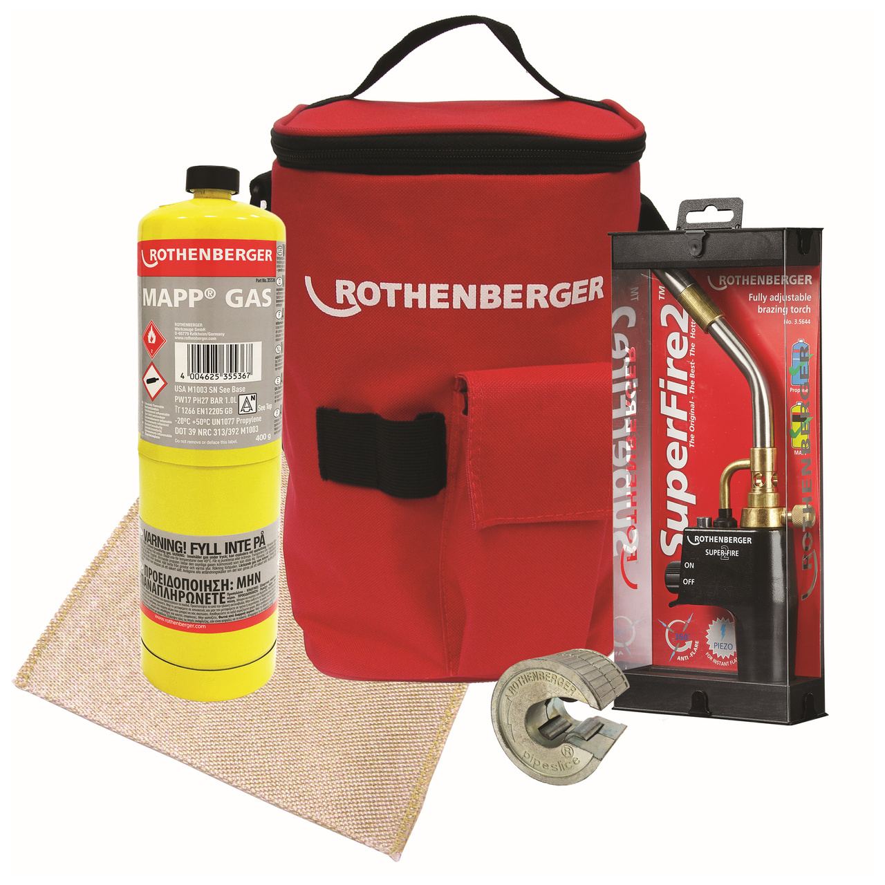 Комплект гореща торба Rothenberger 18000 - Фенер, 2 x газ, Supermat и .