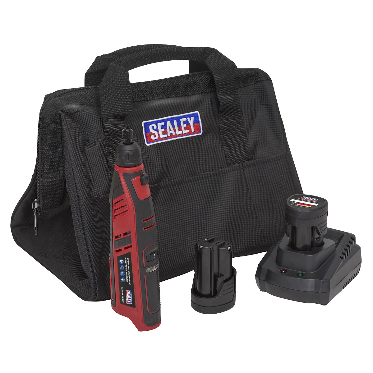 Sealey CP1207KIT 12V безжичен многофункционален ротационен инструмент и комплект за гравиране (2x Пирограф батерии)