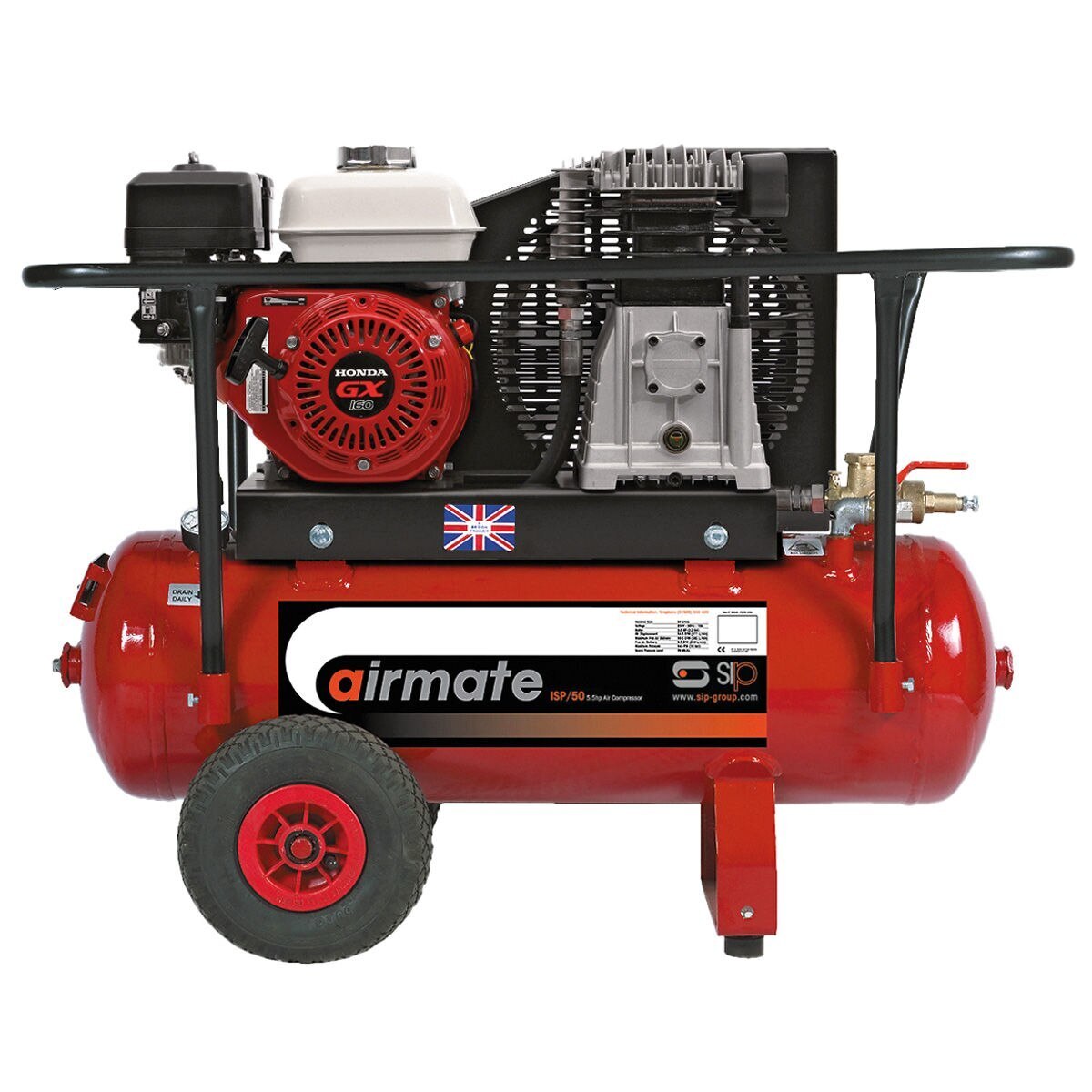 SIP 04444 SHP5.5/50 Airmate Super Petrol индустриален компресор с двигател Honda 50L